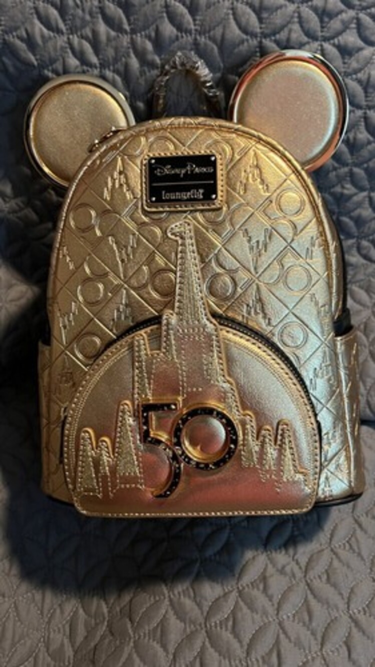 NWT Disney World 50th Anniversary Leather Gold Luxe Loungefly Backpack Set - Picture 2 of 7